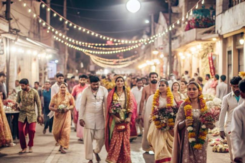 Brides and grooms at a mass wedding ceremony